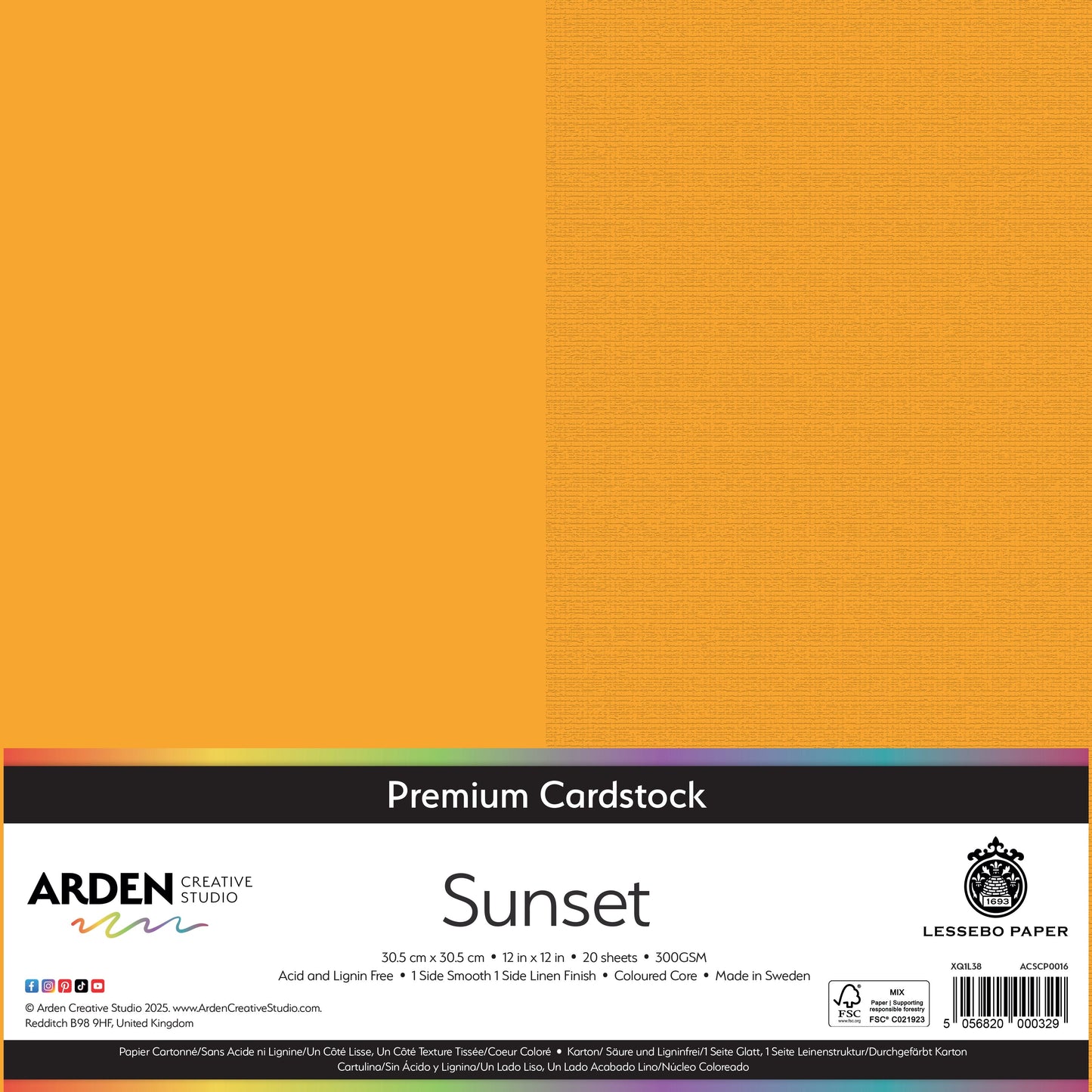 Arden Creative Studio Premium Cardstock 12in x 12in 300gsm 20 Pack - Sunset