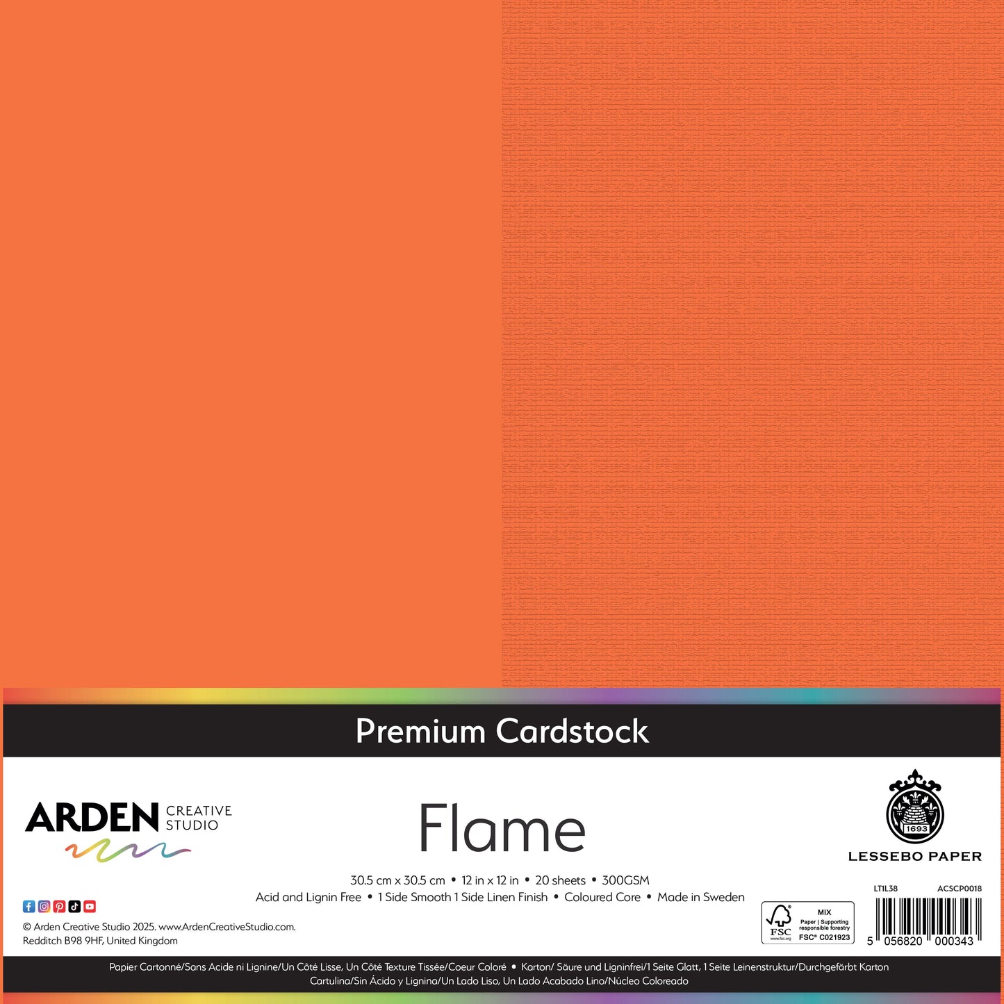 Arden Creative Studio Premium Cardstock 12in x 12in 300gsm 20 Pack - Flame