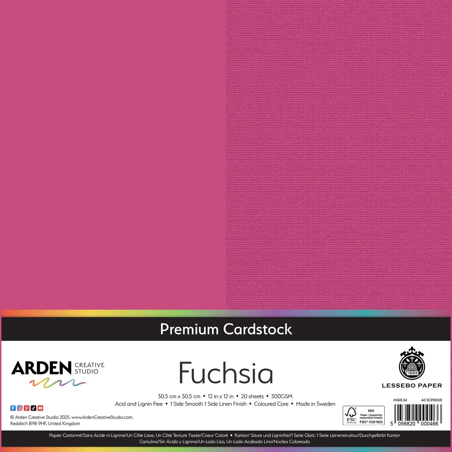 Arden Creative Studio Premium Cardstock 12in x 12in 300gsm 20 Pack - Fuchsia