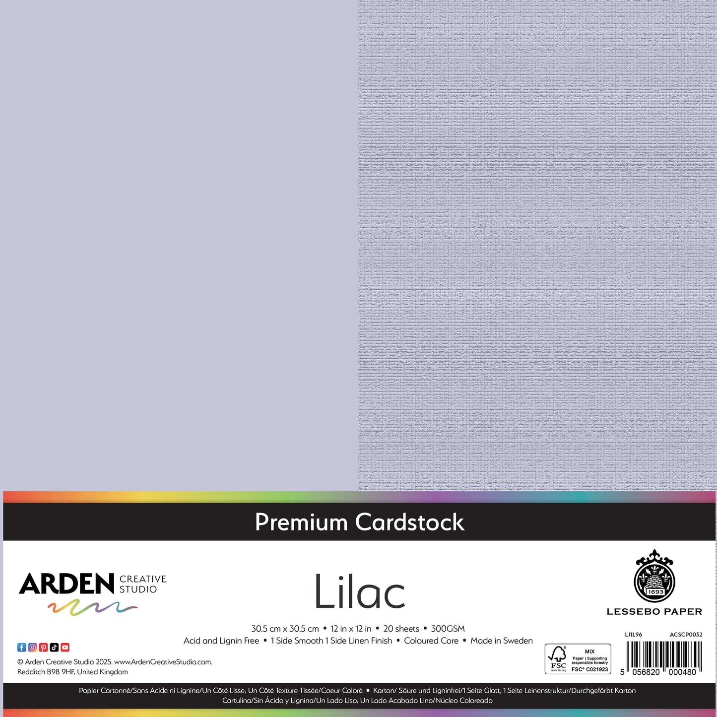 Arden Creative Studio Premium Cardstock 12in x 12in 300gsm 20 Pack - Lilac