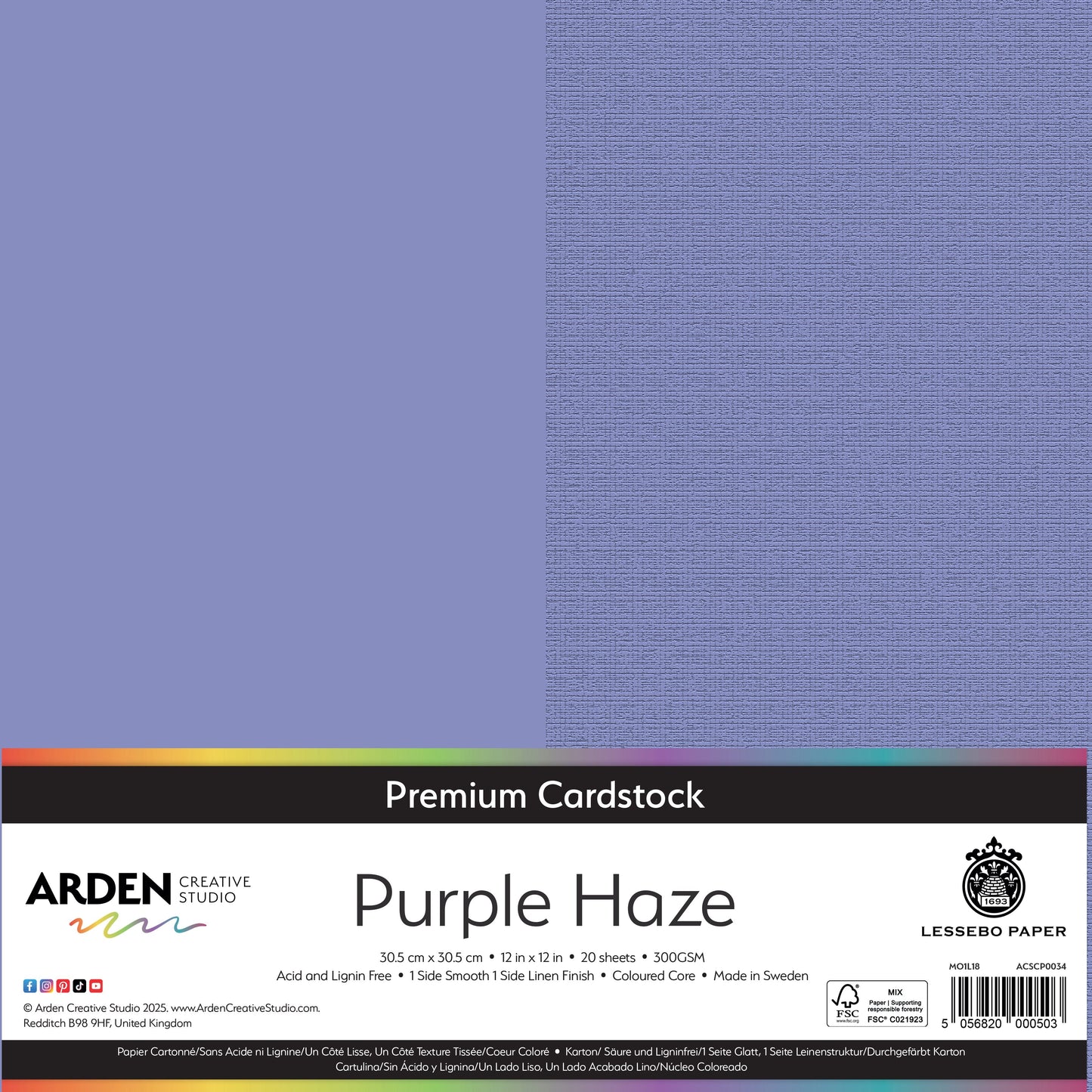 Arden Creative Studio Premium Cardstock 12in x 12in 300gsm 20 Pack - Purple Haze