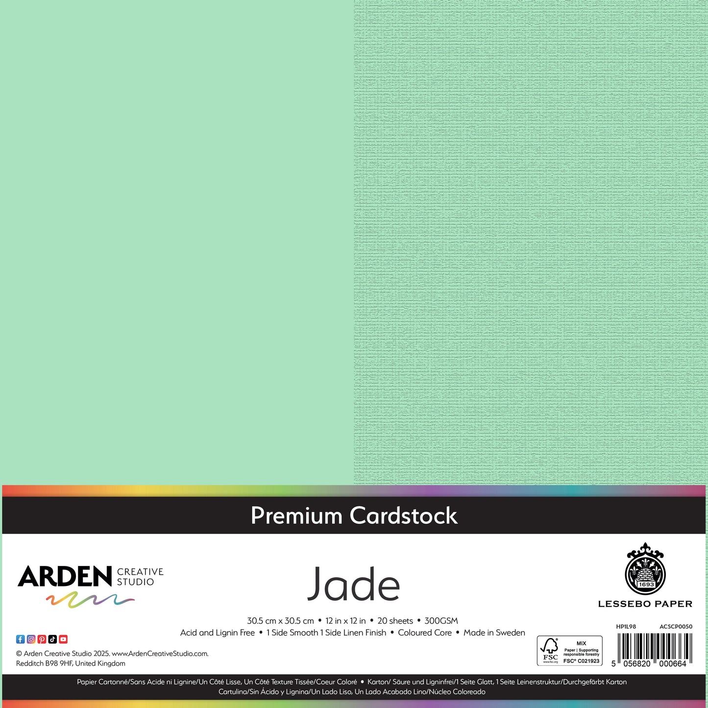 Arden Creative Studio Premium Cardstock 12in x 12in 300gsm 20 Pack - Jade