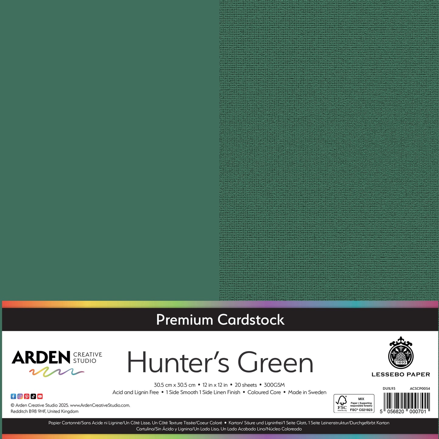 Arden Creative Studio Premium Cardstock 12in x 12in 300gsm 20 Pack - Hunter's Green