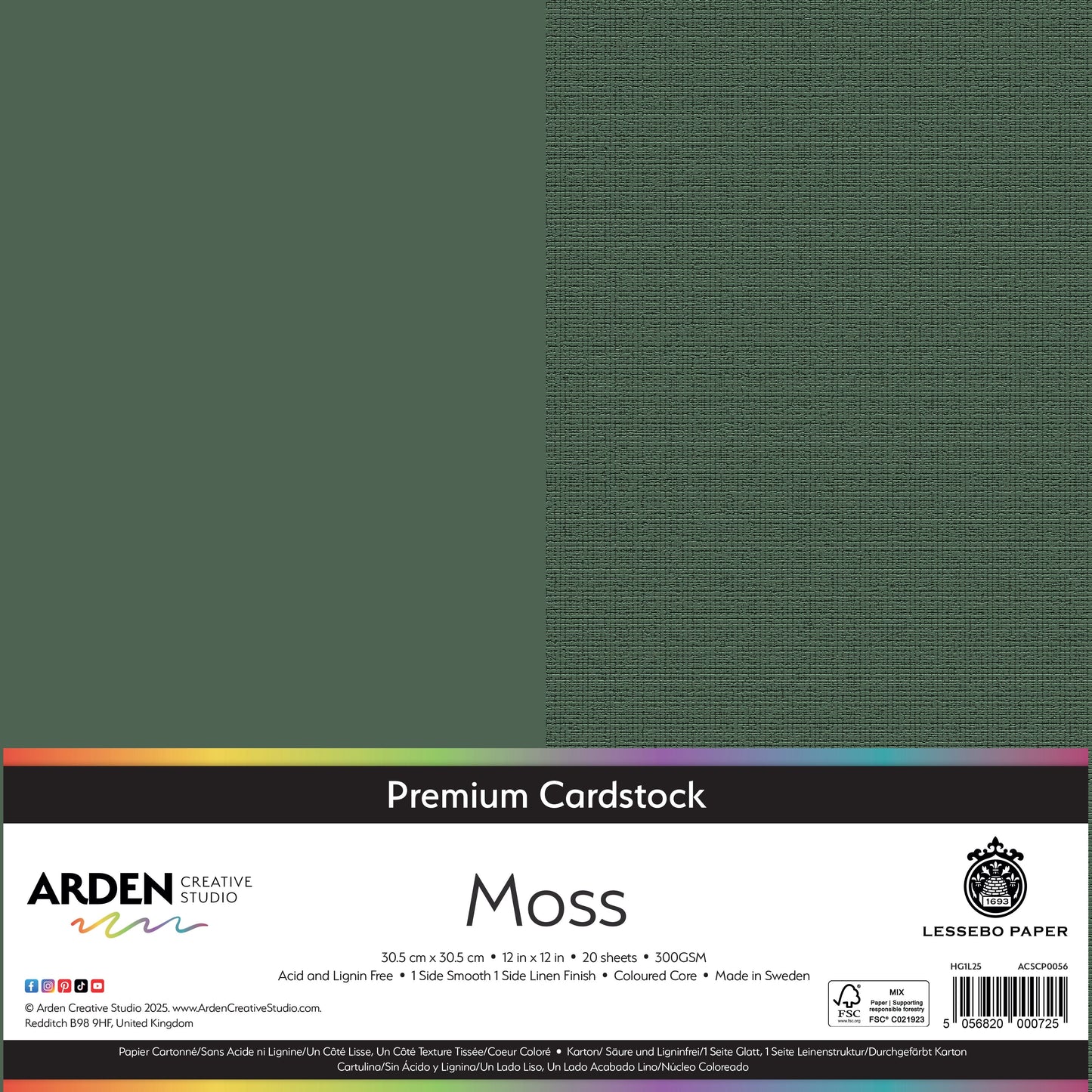 Arden Creative Studio Premium Cardstock 12in x 12in 300gsm 20 Pack - Moss