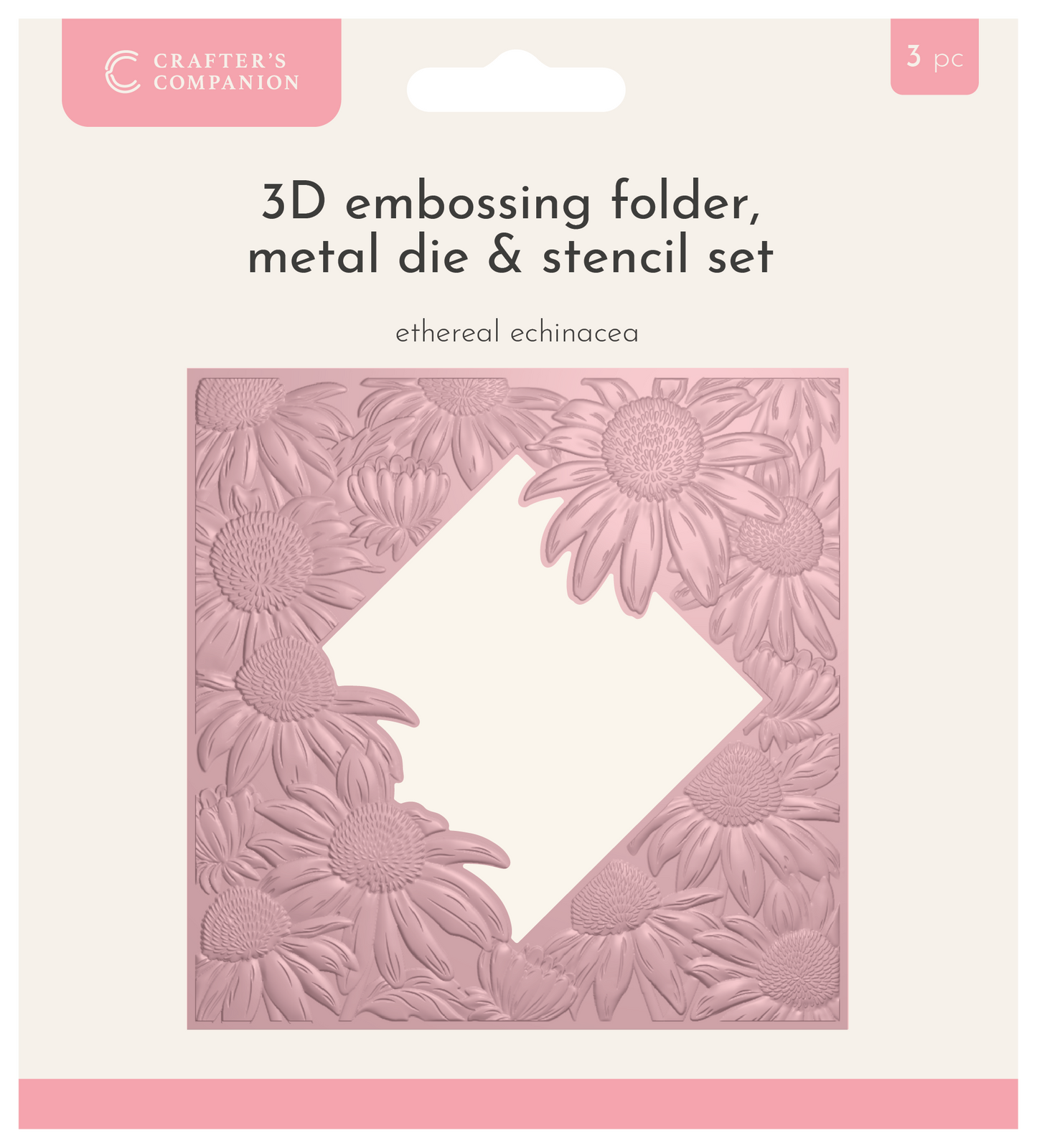 Crafters Companion 5.5” X 5.5” 3D Embossing Folder, Metal Die and Stencil Set - Ethereal Echinacea