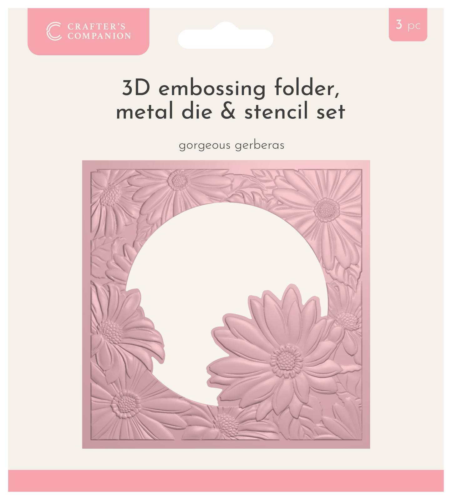 Crafters Companion 5.5” X 5.5” 3D Embossing Folder, Metal Die and Stencil Set - Gorgeous Gerberas