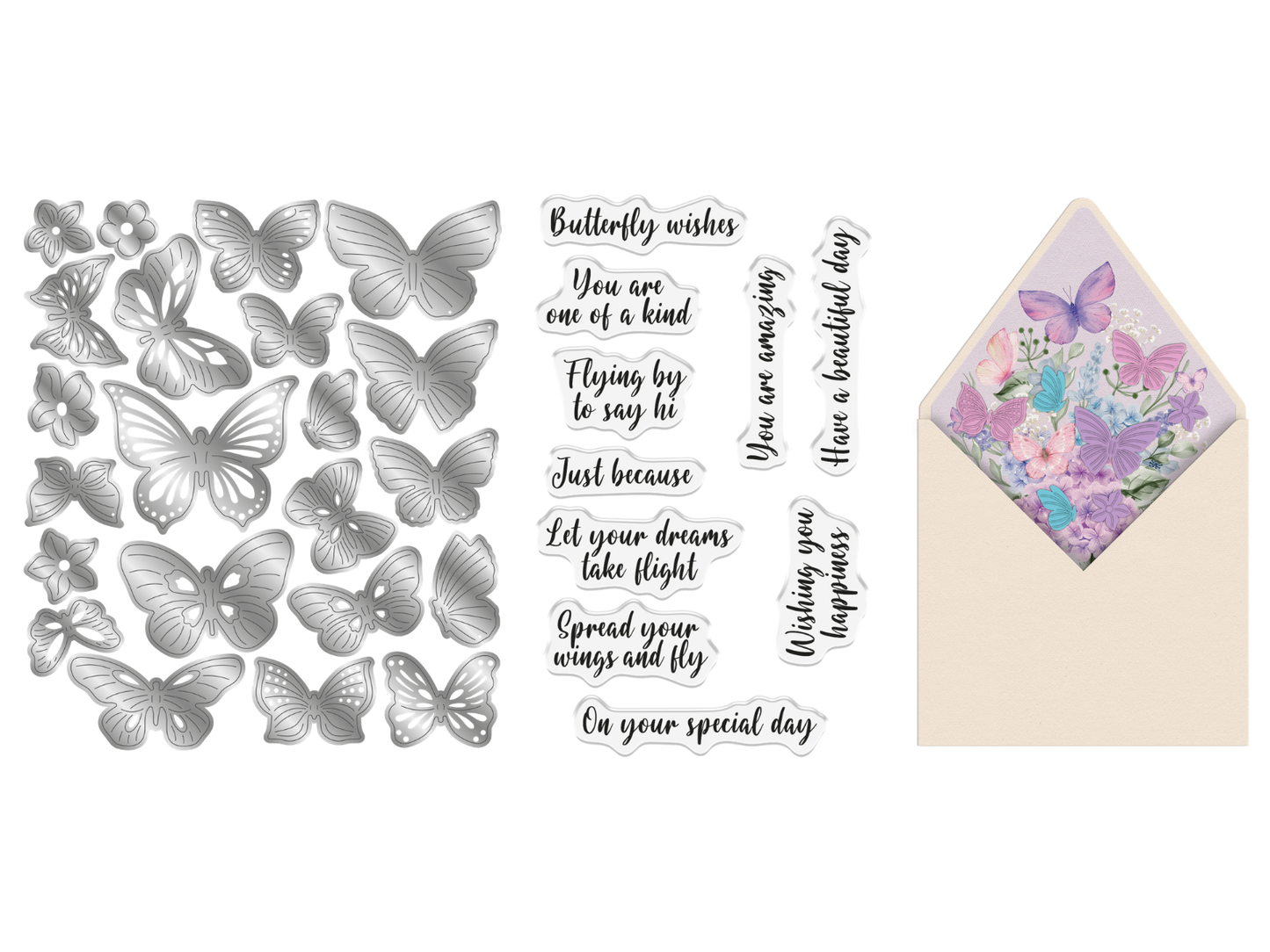Butterfly Dies, Stamps and Envelope Liners