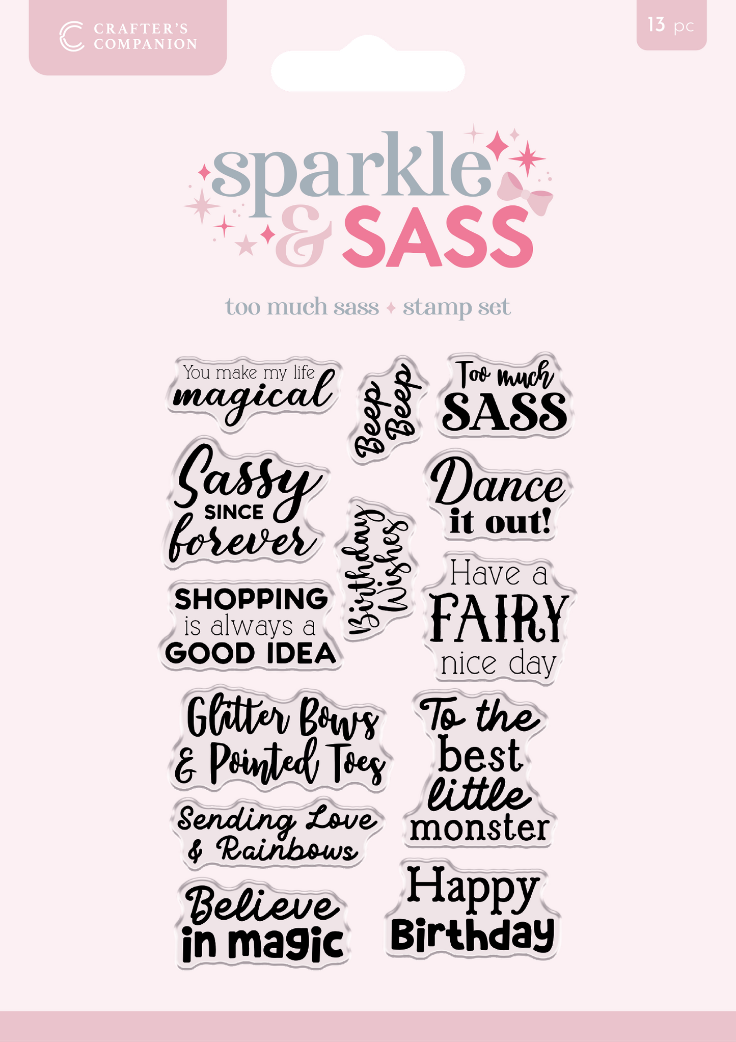 Crafters Companion Clear Acrylic Stamp Set - Too Much Sass Sentiments