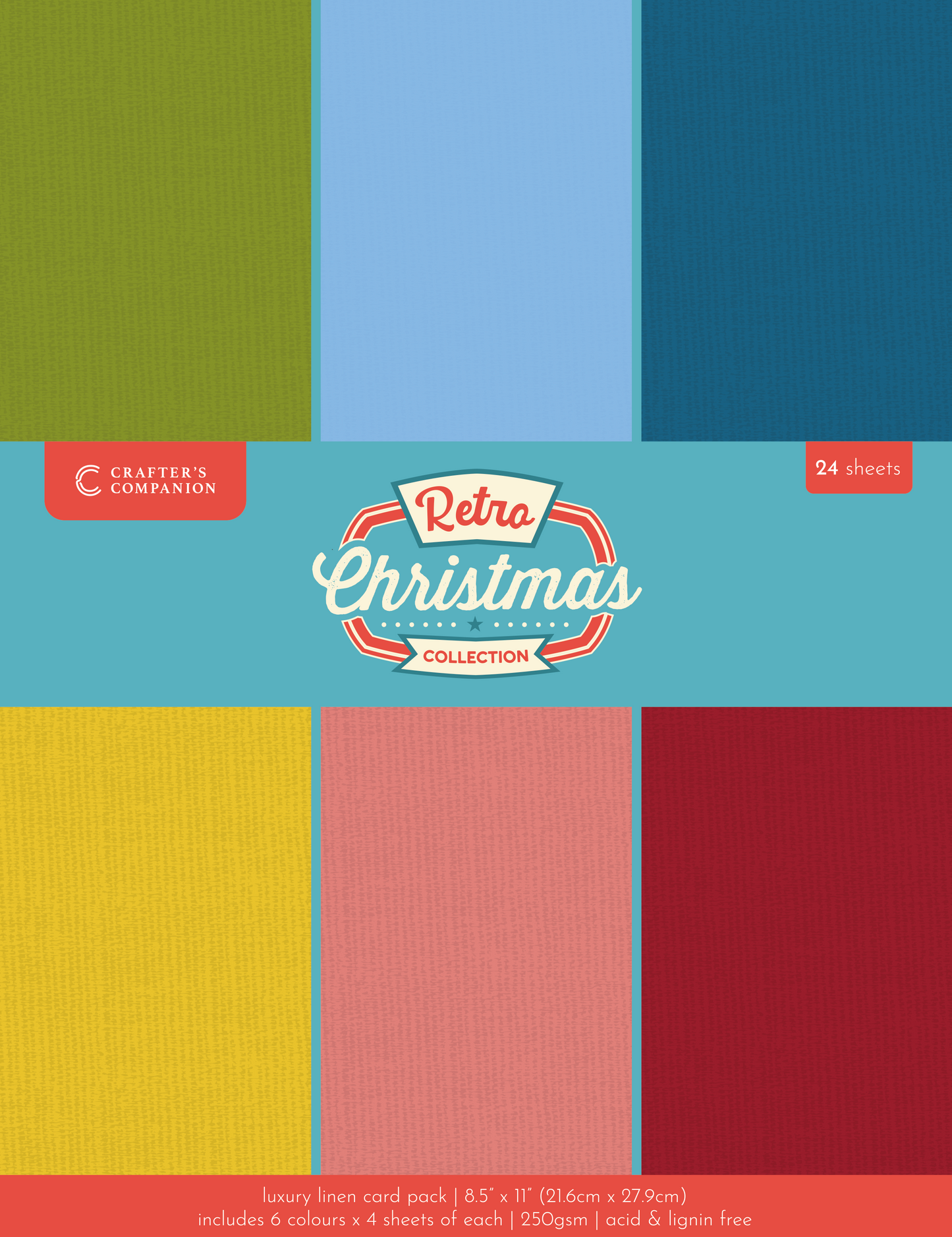 Crafter's Companion Retro Christmas Collection Luxury Linen Card - 8.5”x11”
