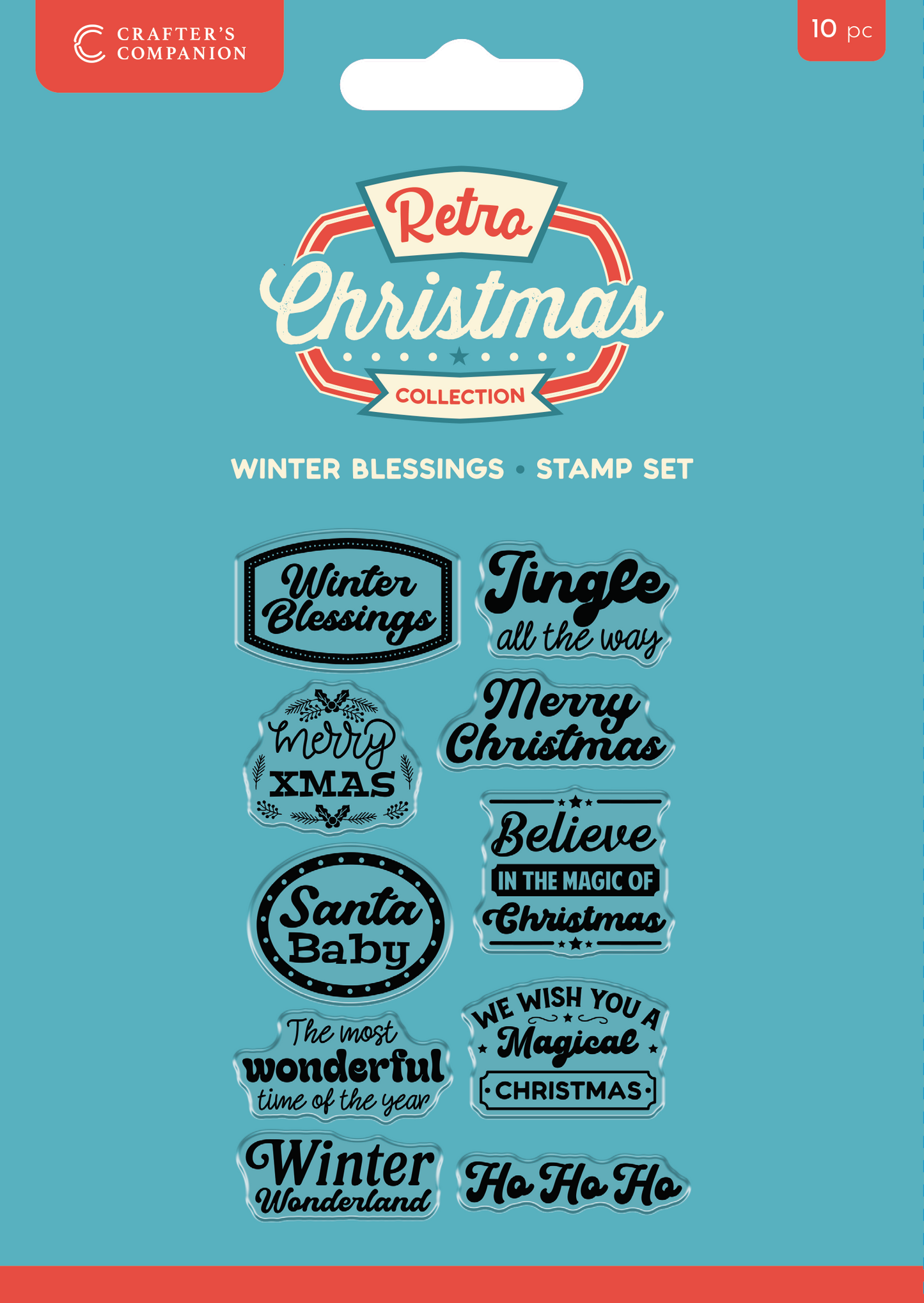 Crafter's Companion Retro Christmas Collection Clear Acrylic Stamp Set - Winter Blessings