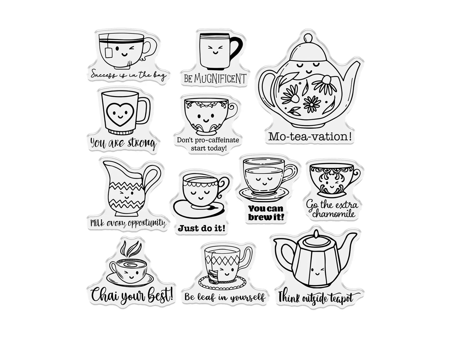 Crafters Companion Tea & Coffee Collection Clear Acrylic Stamp Set - Mo-tea-vation