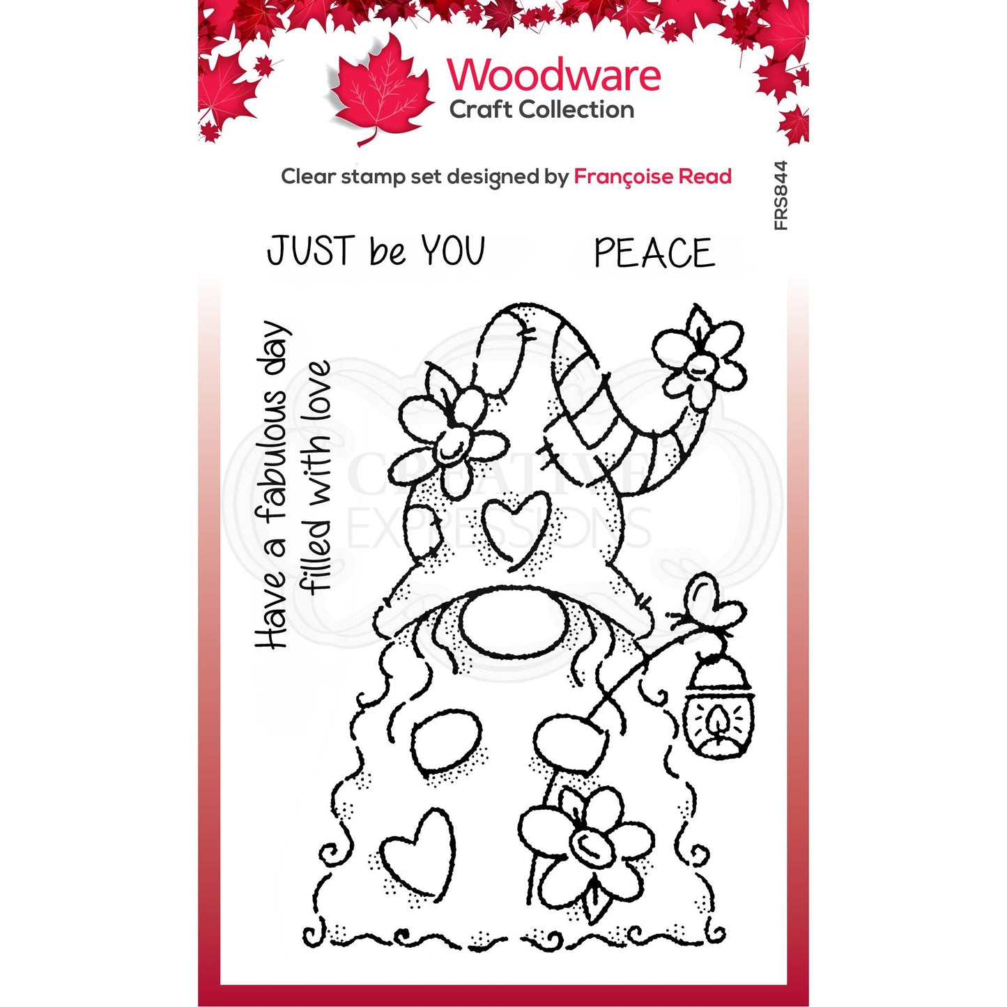 Woodware Clear Singles Flower Power Gnome 4 in x 6 in Stamp