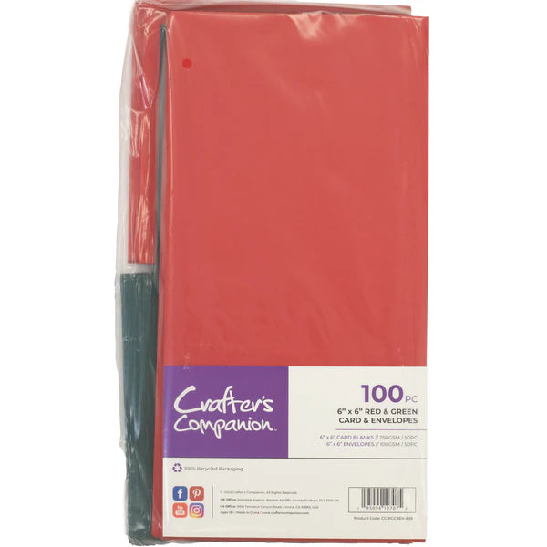 Crafter's Companion - 6"x6" Red & Green Card & Envelopes 100pc