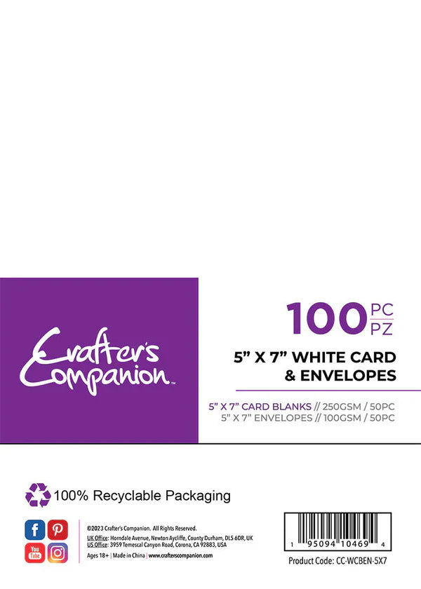 Crafter's Companion 6"x 6" White Card & Envelopes - 100 Piece