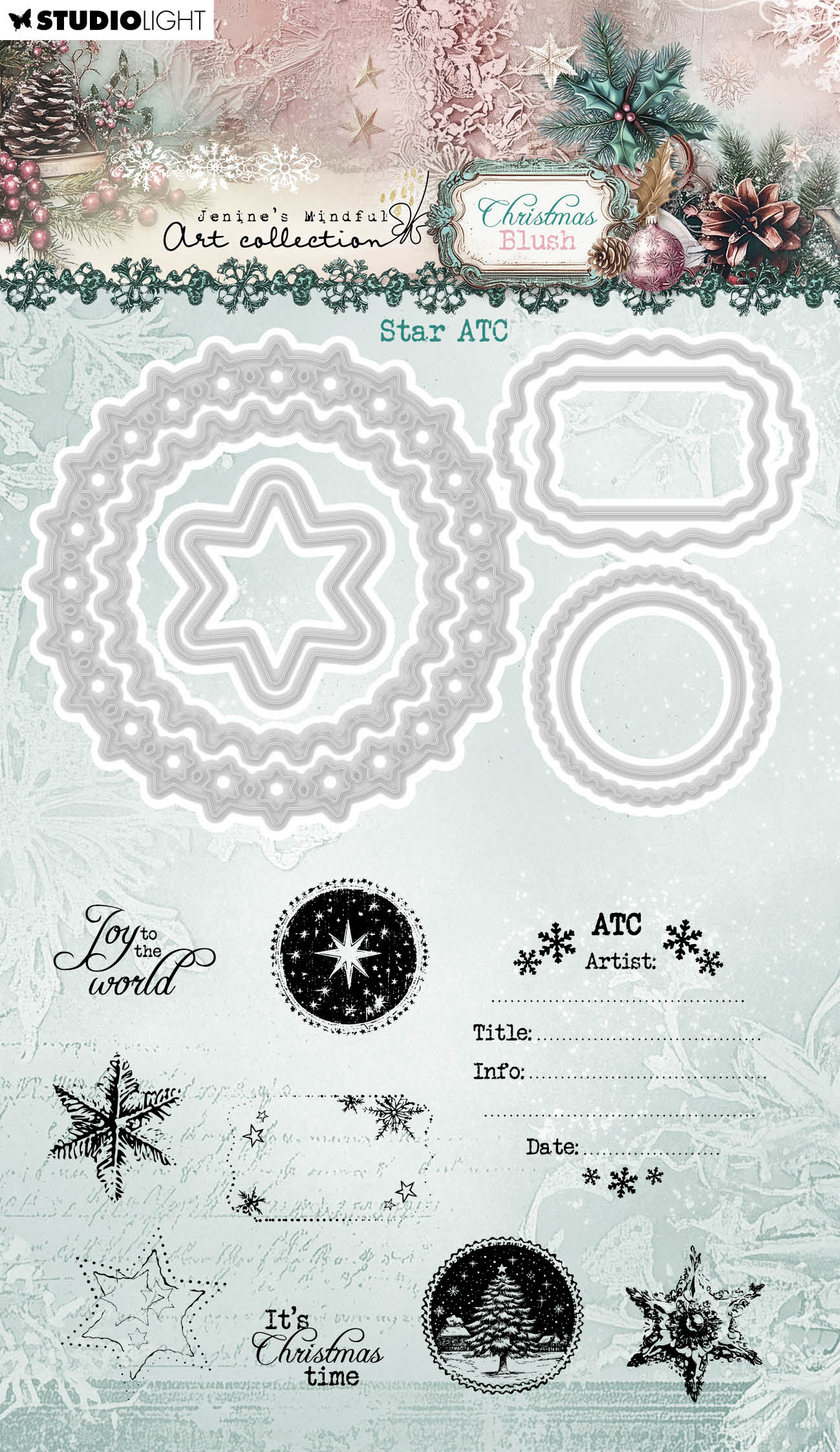 JMA Stamp And Cutting Dies Star ATC Christmas Blush 17 Pieces