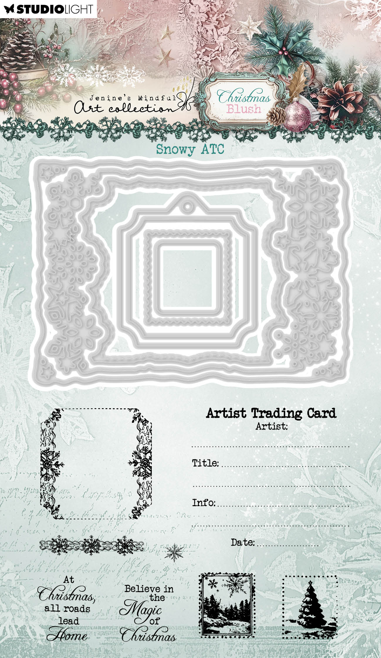 JMA Stamp And Cutting Dies Snowy ATC Christmas Blush 15 Pieces