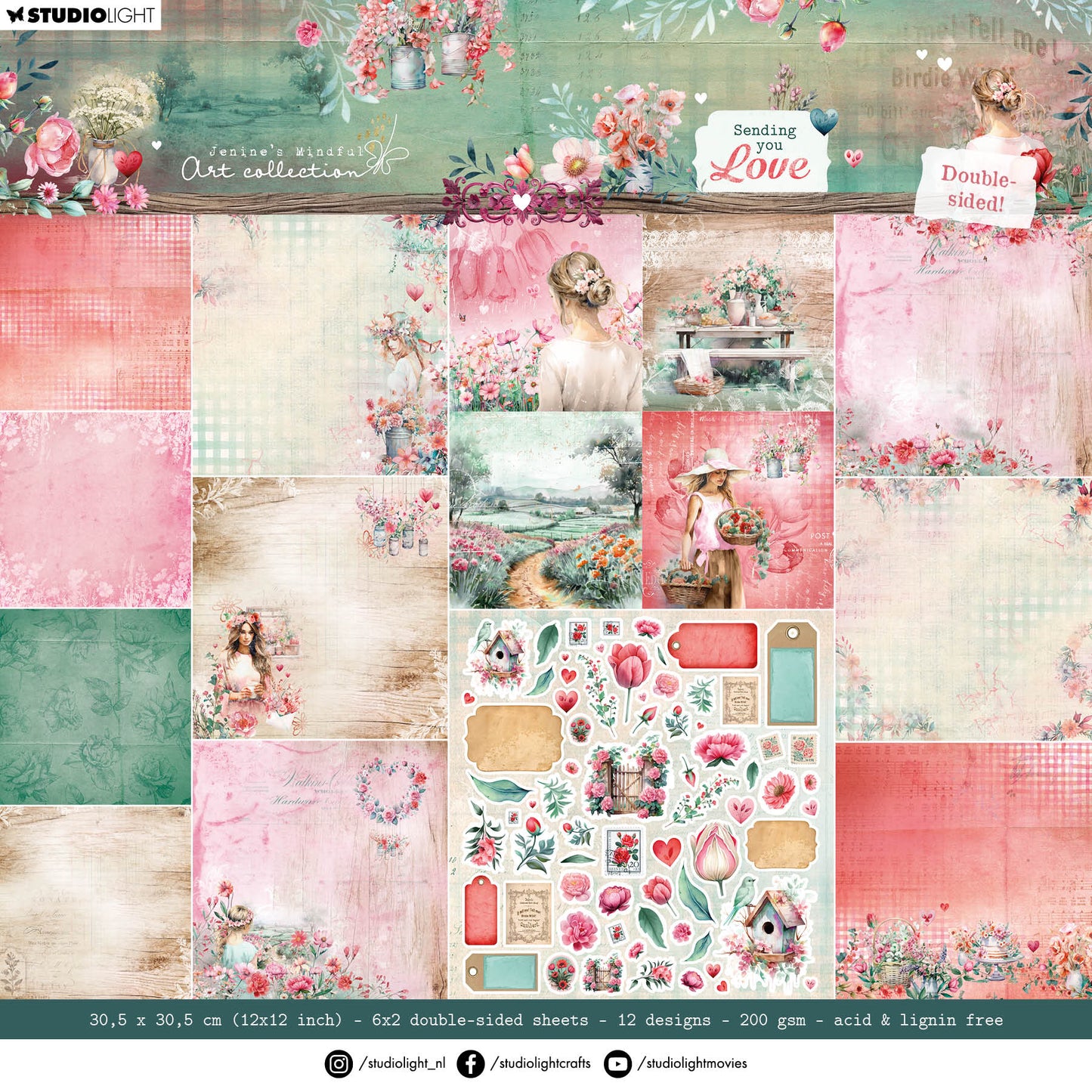 JMA Designer Paper Pad Double-Sided Scrapbooking Sending You Love 12 SH