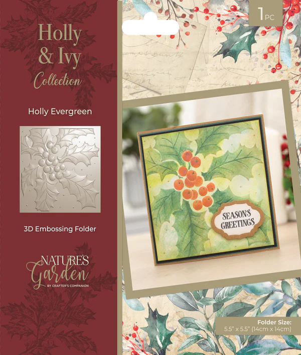 Nature’s Garden - 3D Embossing Folder 5.5” x 5.5” - Holly Evergreen