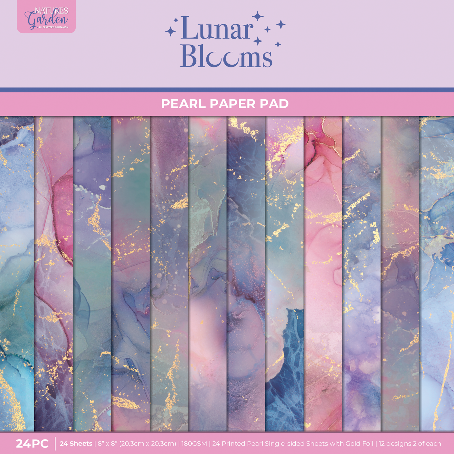 Natures Garden Lunar Blooms - 8”x8” Marble Paper Pad 24 Sheets