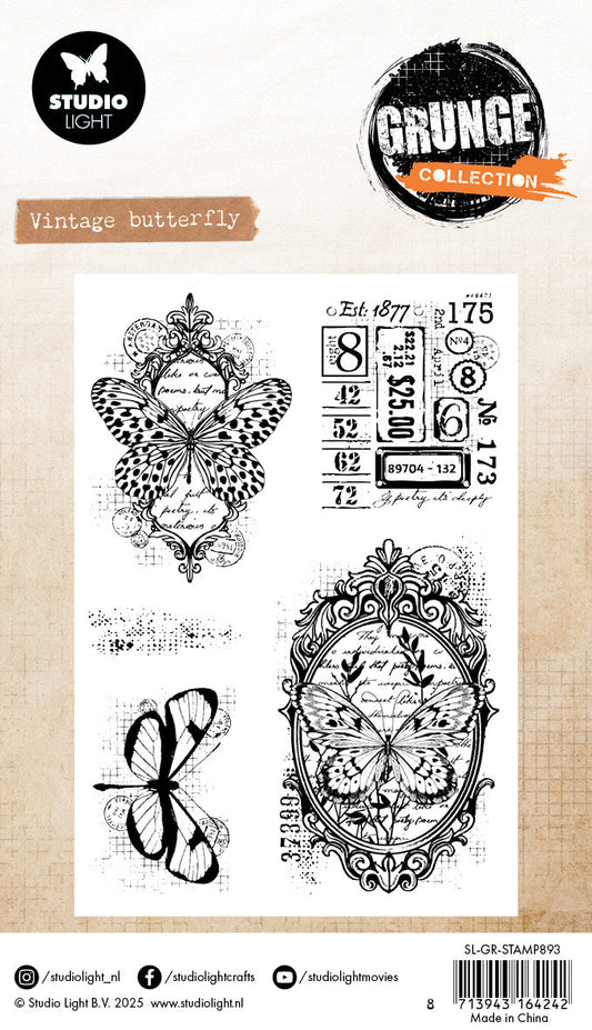 SL Clear Stamp Vintage Butterfly Grunge Collection 93x136x3mm 5 Pieces
