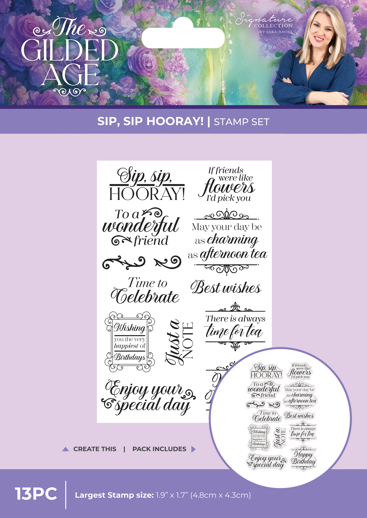 Sara Signature The Gilded Age Clear Acrylic Stamp - Sip, Sip Hooray!
