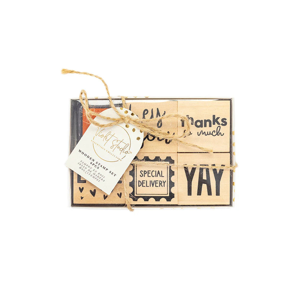 Wooden Stamp Set Sentiments - 6pcs - Violet Studios