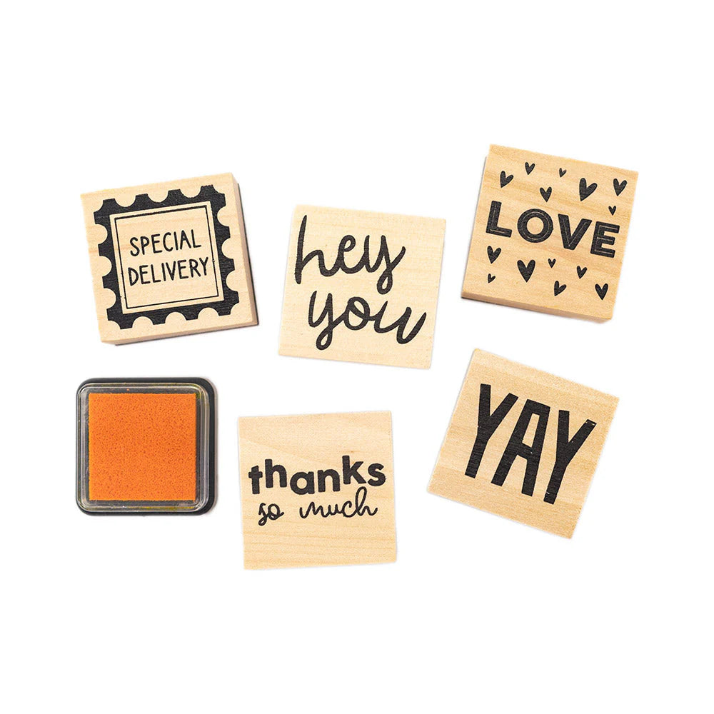 Wooden Stamp Set Sentiments - 6pcs - Violet Studios
