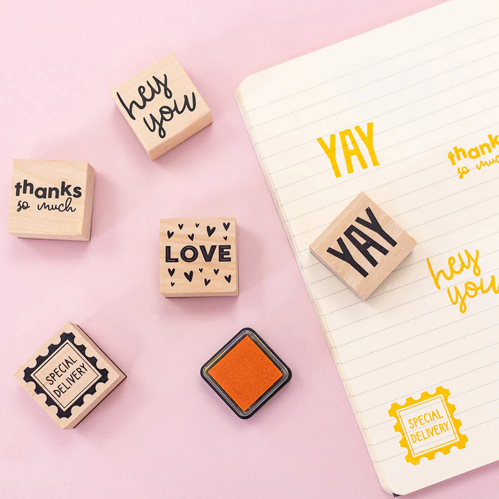 Wooden Stamp Set Sentiments - 6pcs - Violet Studios