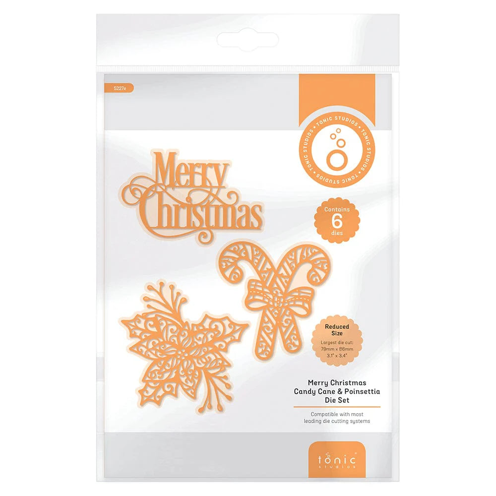 Merry Christmas Candy Cane & Poinsettia Die Set - 5227e