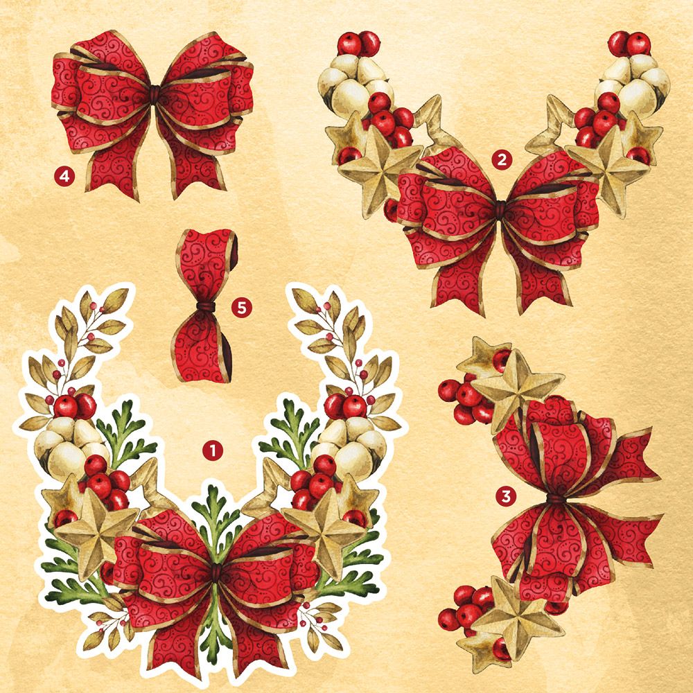 Crafters Companion Winter Floral 6 x 6" Decoupage Topper Pad - Festive Bows
