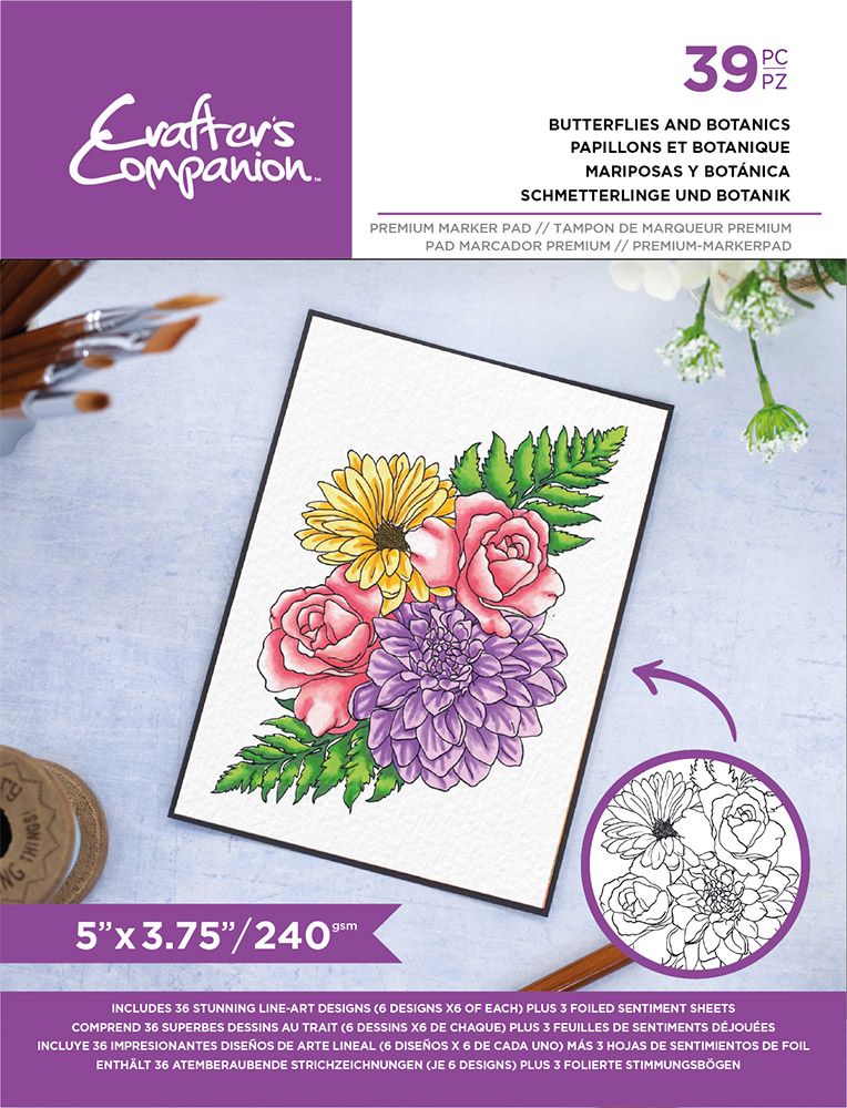 Crafters Companion Card Front Colouring Pads 3.75"X5- Butterflies And Botanics