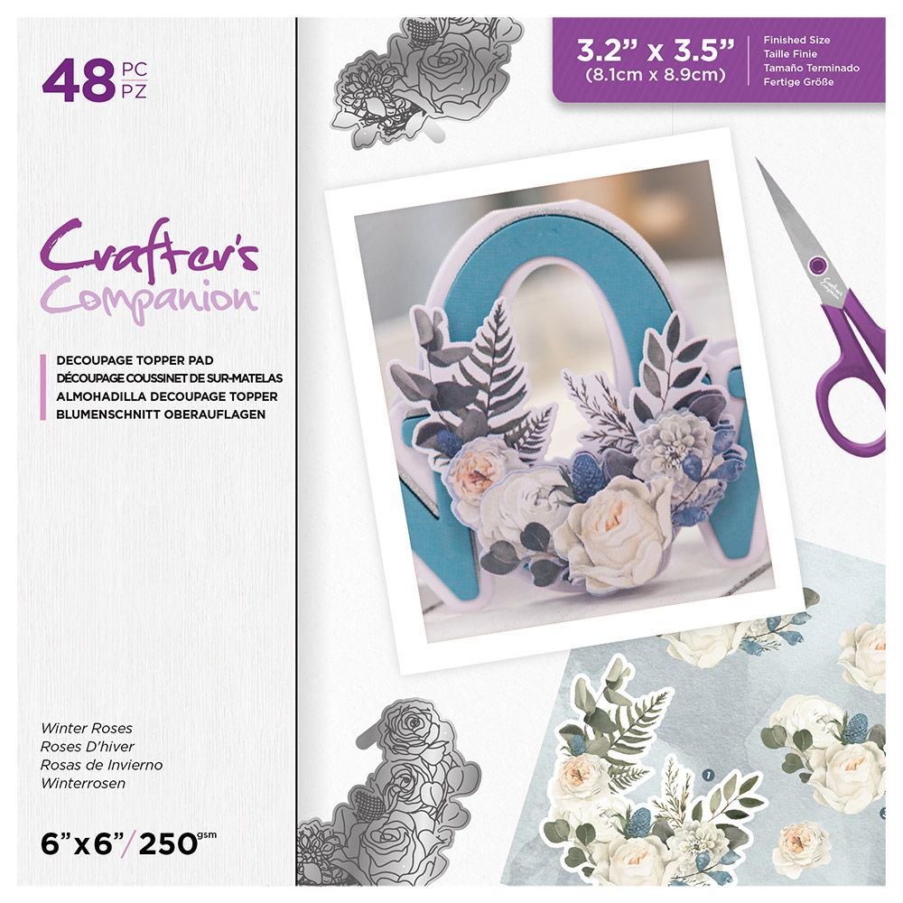 Crafters Companion Winter Floral 6 x 6" Decoupage Topper Pad - Winter Roses
