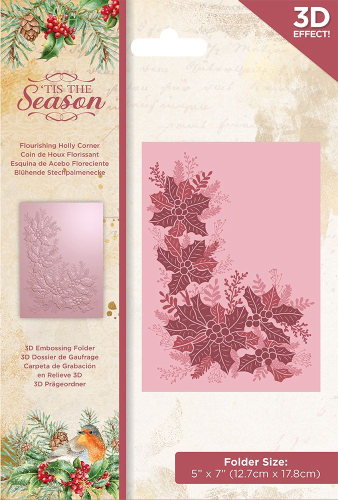 Embossing Folder - Tis the Season - Flourishing Holly Corner