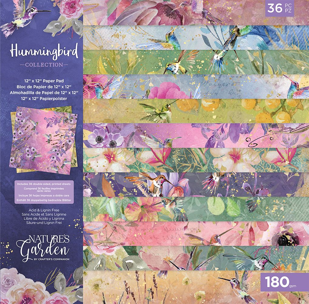 Crafter's Companion Nature's Garden Hummingbird Paper Pad, 12 x 12 Inch