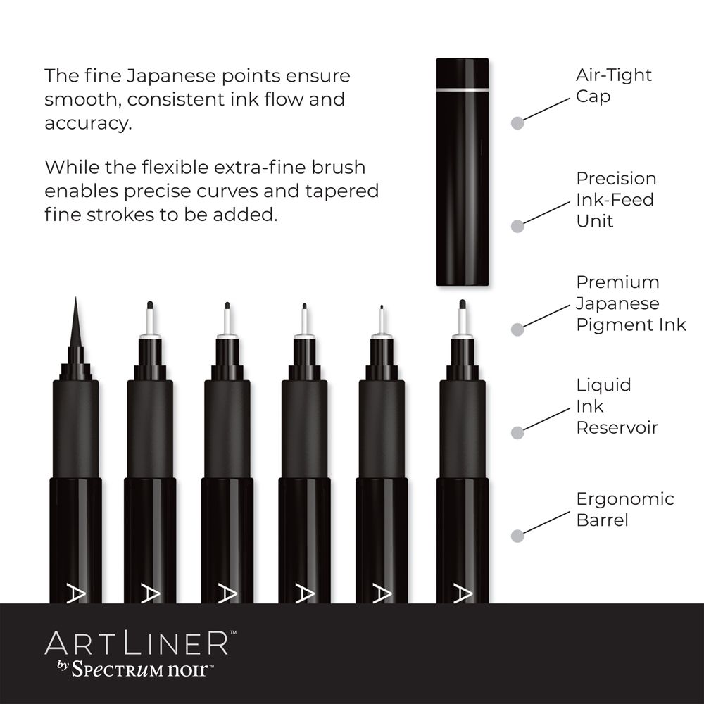 Spectrum Noir Artliner - Black - Fine & Brush (6pc)