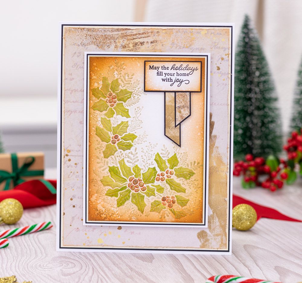 Embossing Folder - Tis the Season - Flourishing Holly Corner