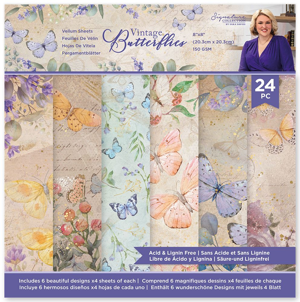 Sara Signature - Vintage Butterflies - 8x8 Vellum Pad
