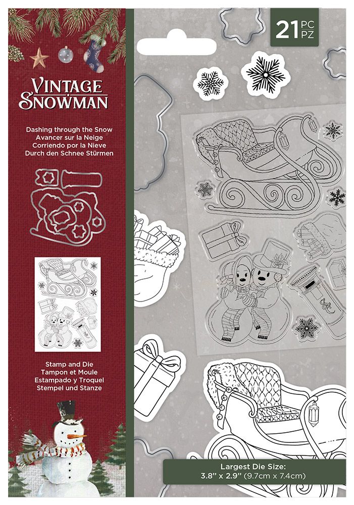 Vintage Snowman Stamp and Die - Dashing Through the Snow