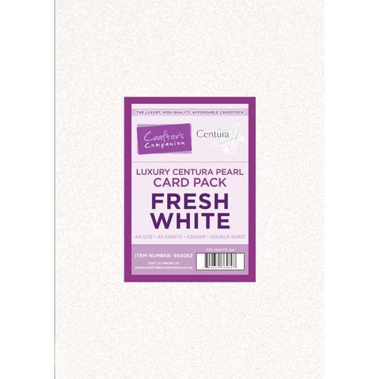 Crafters Companion Centura Pearl Fresh White Luxury Double Sided A4 Card Pack - 40 sheets