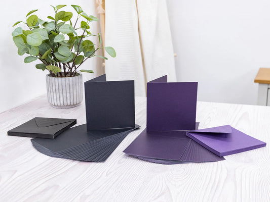 Crafter's Companion 6" x 6" Pearl Card & Envelope Packs - Purple & Black 80 Pack