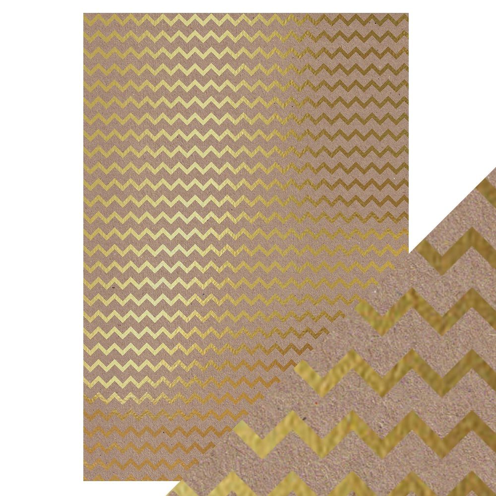 Craft Perfect - Foiled Kraft Card A4 - Golden Zig Zag (5/PK) - 9340e