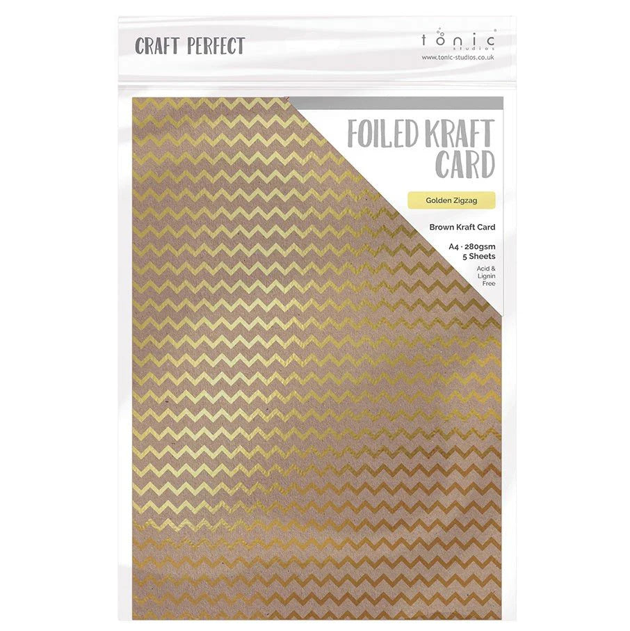 Craft Perfect - Foiled Kraft Card A4 - Golden Zig Zag (5/PK) - 9340e