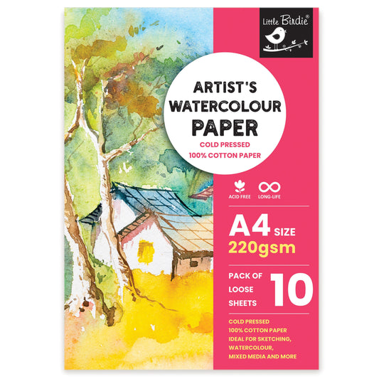 220gsm Cold Pressed Watercolor Paper Pack - Cotton, 8.5x11, 10 sheets