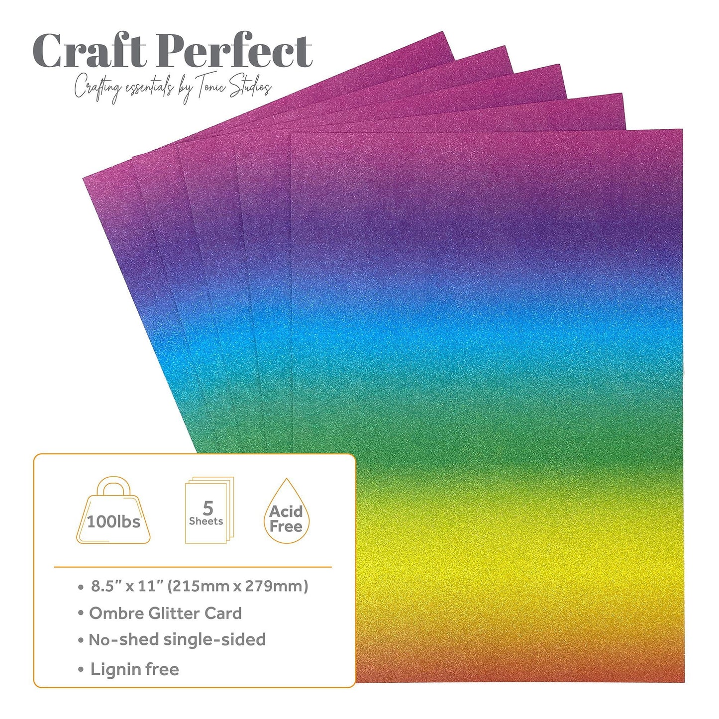 Craft Perfect Glitter Ombre Cardstock Pack - Kaleidoscope Of Color