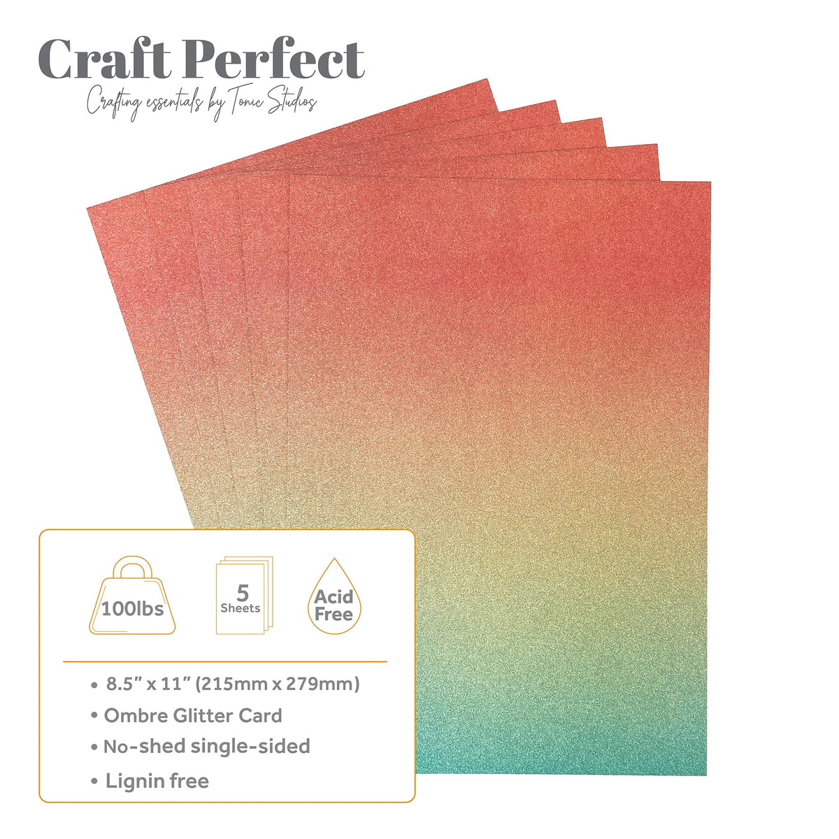 Craft Perfect Glitter Ombre Cardstock Pack - Mermaid Shimmer