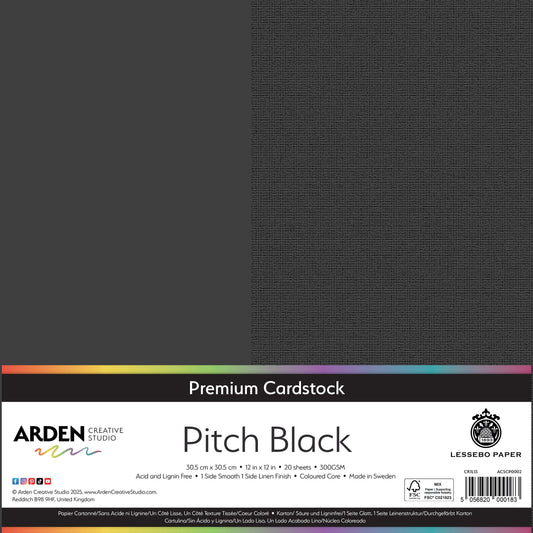 Arden Creative Studio Premium Cardstock 12in x 12in 300gsm 20 Pack - Pitch Black