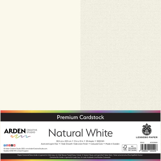 Arden Creative Studio Premium Cardstock 12in x 12in 300gsm 20 Pack - Natural White