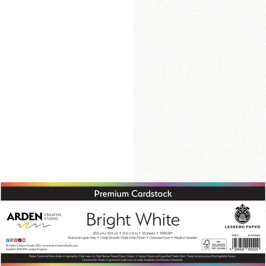 Arden Creative Studio Premium Cardstock 12in x 12in 300gsm 20 Pack - Bright White