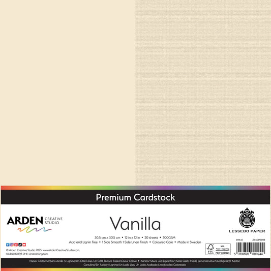 Arden Creative Studio Premium Cardstock 12in x 12in 300gsm 20 Pack - Vanilla