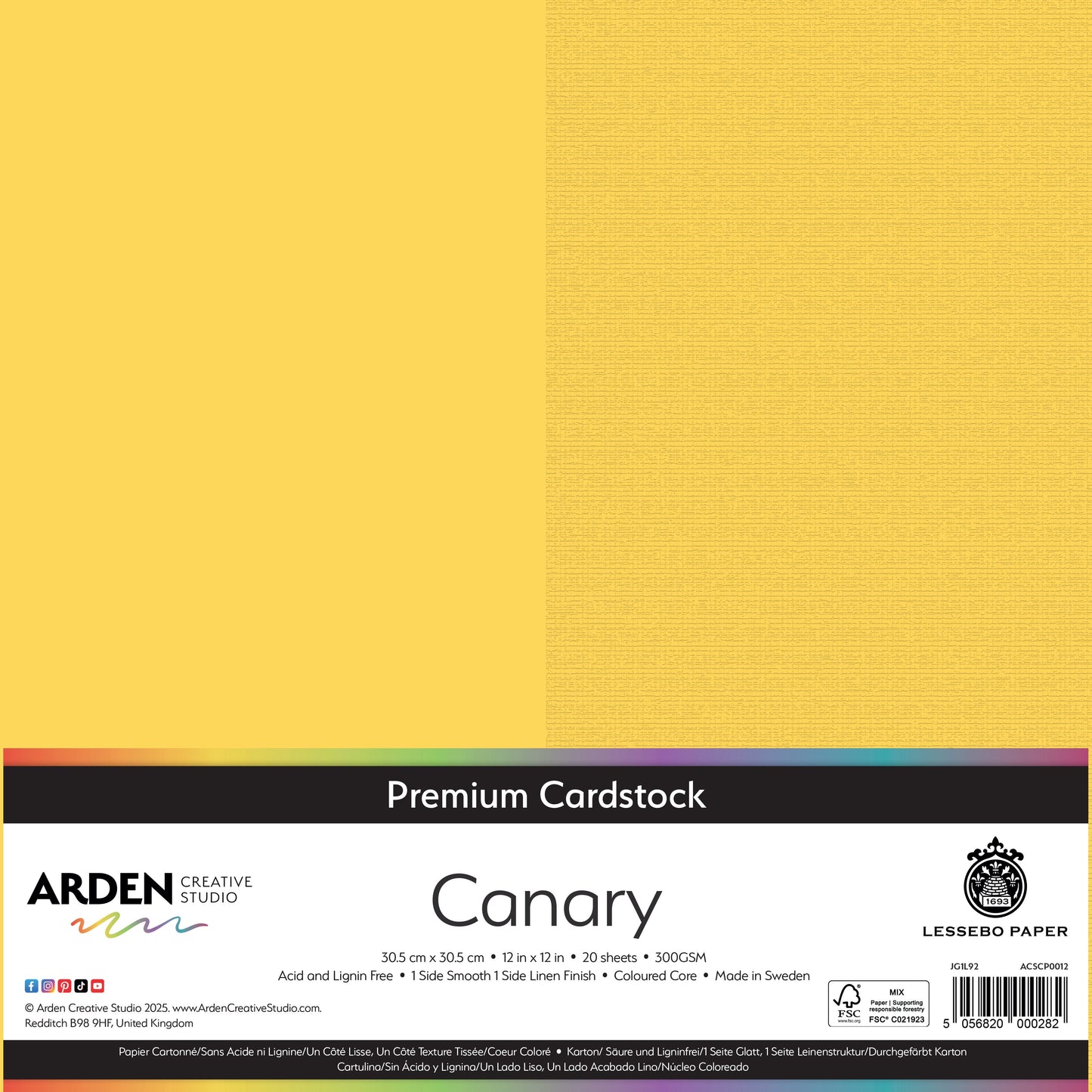 Arden Creative Studio Premium Cardstock 12in x 12in 300gsm 20 Pack - Canary